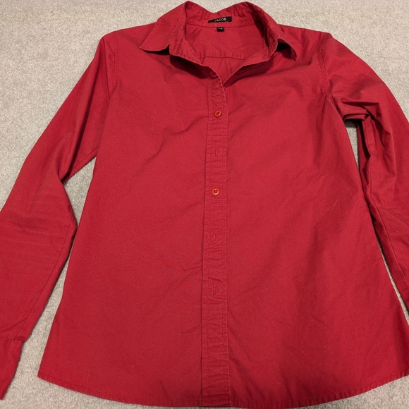 Red long-sleeved button down shirt, size women's small - Picture 2 of 6